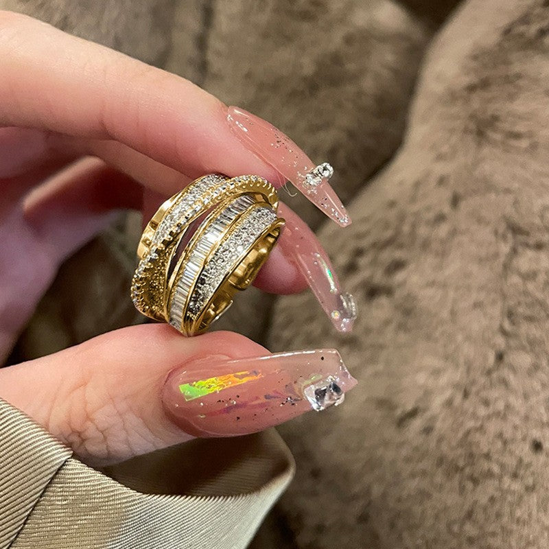 Wholesale Fashion  copper inlaid zircon multi-layer winding ring female niche light luxury adjustable
